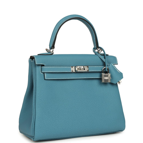 Hermes Kelly Retourne 25 Blue Jean Togo Palladium Hardware