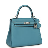Hermes Kelly Retourne 25 Blue Jean Togo Palladium Hardware