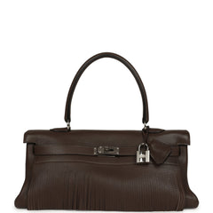 Vintage Hermes Fringe Shoulder Kelly 42 JPG Chocolat Clemence Palladium Hardware