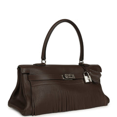 Vintage Hermes Fringe Shoulder Kelly 42 JPG Chocolat Clemence Palladium Hardware