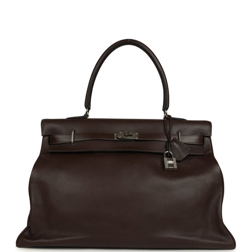 Pre-owned Hermes Kelly Relax 50 Ebene Sikkim Palladium Hardware