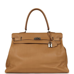 Pre-owned Hermes Kelly Relax 50 Camel Sikkim Palladium Hardware