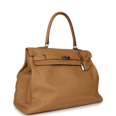 Pre-owned Hermes Kelly Relax 50 Camel Sikkim Palladium Hardware