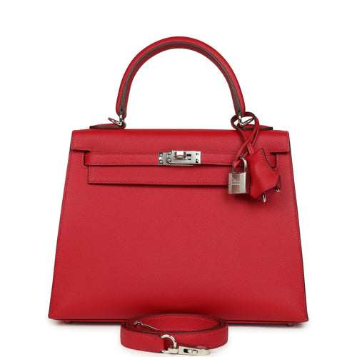 Hermes Kelly Sellier 25 Rouge Piment Verso Madame Palladium Hardware