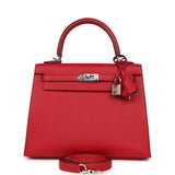 Hermes Kelly Sellier 25 Rouge Piment Verso Madame Palladium Hardware