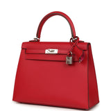 Hermes Kelly Sellier 25 Rouge Piment Verso Madame Palladium Hardware