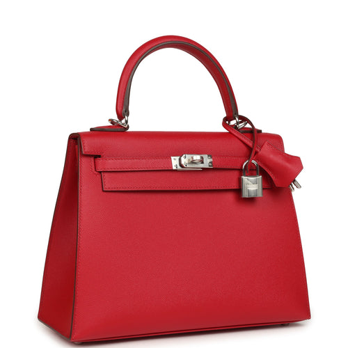 Hermes Kelly Sellier 25 Rouge Piment Verso Madame Palladium Hardware