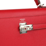 Hermes Kelly Sellier 25 Rouge Piment Verso Madame Palladium Hardware
