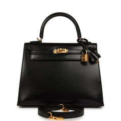 Hermes Kelly Sellier 25 Black Box Gold Hardware
