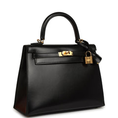 Hermes Kelly Sellier 25 Black Box Gold Hardware