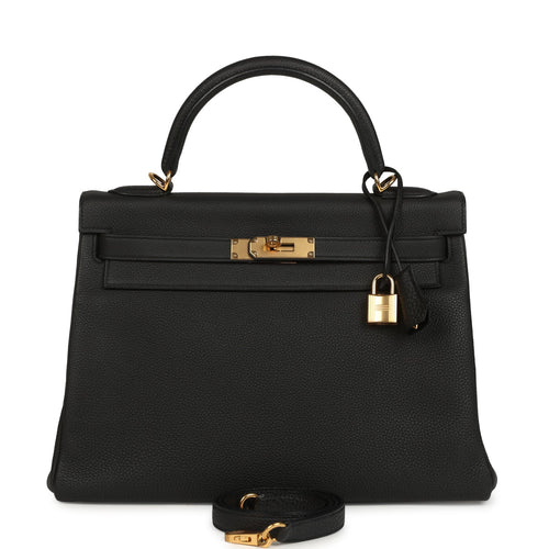 Pre-owned Hermes Kelly Retourne 32 Black Togo Gold Hardware
