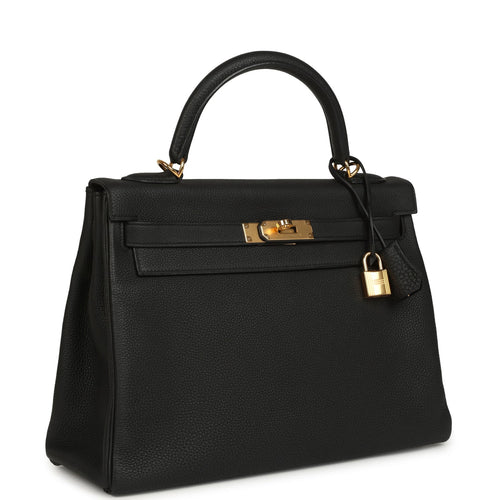 Pre-owned Hermes Kelly Retourne 32 Black Togo Gold Hardware