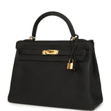 Pre-owned Hermes Kelly Retourne 32 Black Togo Gold Hardware
