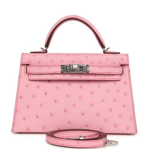 Hermes Kelly Sellier 20 Bubblegum Ostrich Palladium Hardware