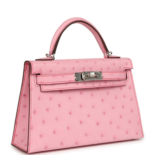 Hermes Kelly Sellier 20 Bubblegum Ostrich Palladium Hardware