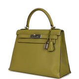 Vintage Hermes Kelly Sellier 28 Vert Chartreuse Chevre Mysore Palladium Hardware