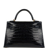 Hermes Kelly Sellier 20 Bleu Marine Shiny Porosus Crocodile Gold Hardware