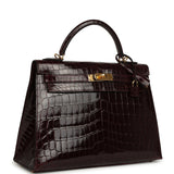 Pre-owned Hermes Kelly Sellier 32 Bordeaux Shiny Niloticus Crocodile Gold Hardware - Thumbnail View 2