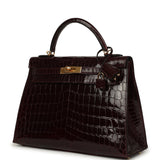 Pre-owned Hermes Kelly Sellier 32 Bordeaux Shiny Niloticus Crocodile Gold Hardware - Thumbnail View 5