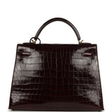 Pre-owned Hermes Kelly Sellier 32 Bordeaux Shiny Niloticus Crocodile Gold Hardware - Thumbnail View 4