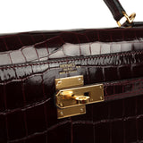 Pre-owned Hermes Kelly Sellier 32 Bordeaux Shiny Niloticus Crocodile Gold Hardware - Thumbnail View 7