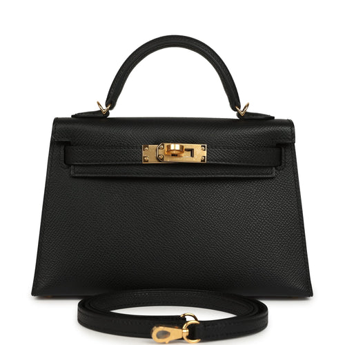 Hermes Kelly Sellier 20 Black Epsom Gold Hardware