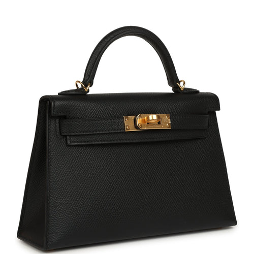 Hermes Kelly Sellier 20 Black Epsom Gold Hardware
