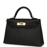 Hermes Kelly Sellier 20 Black Epsom Gold Hardware