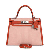 Pre-owned Hermes Quadrille Kelly Sellier 28 Brique Toile and Terre Battue Swift Palladium Hardware - Thumbnail View 1