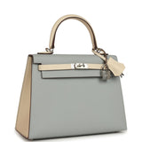 Hermes Special Order (HSS) Kelly Sellier 25 Bleu Glacier and Craie Epsom Palladium Hardware