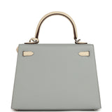 Hermes Special Order (HSS) Kelly Sellier 25 Bleu Glacier and Craie Epsom Palladium Hardware