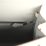 Hermes Special Order (HSS) Kelly Sellier 25 Bleu Glacier and Craie Epsom Palladium Hardware