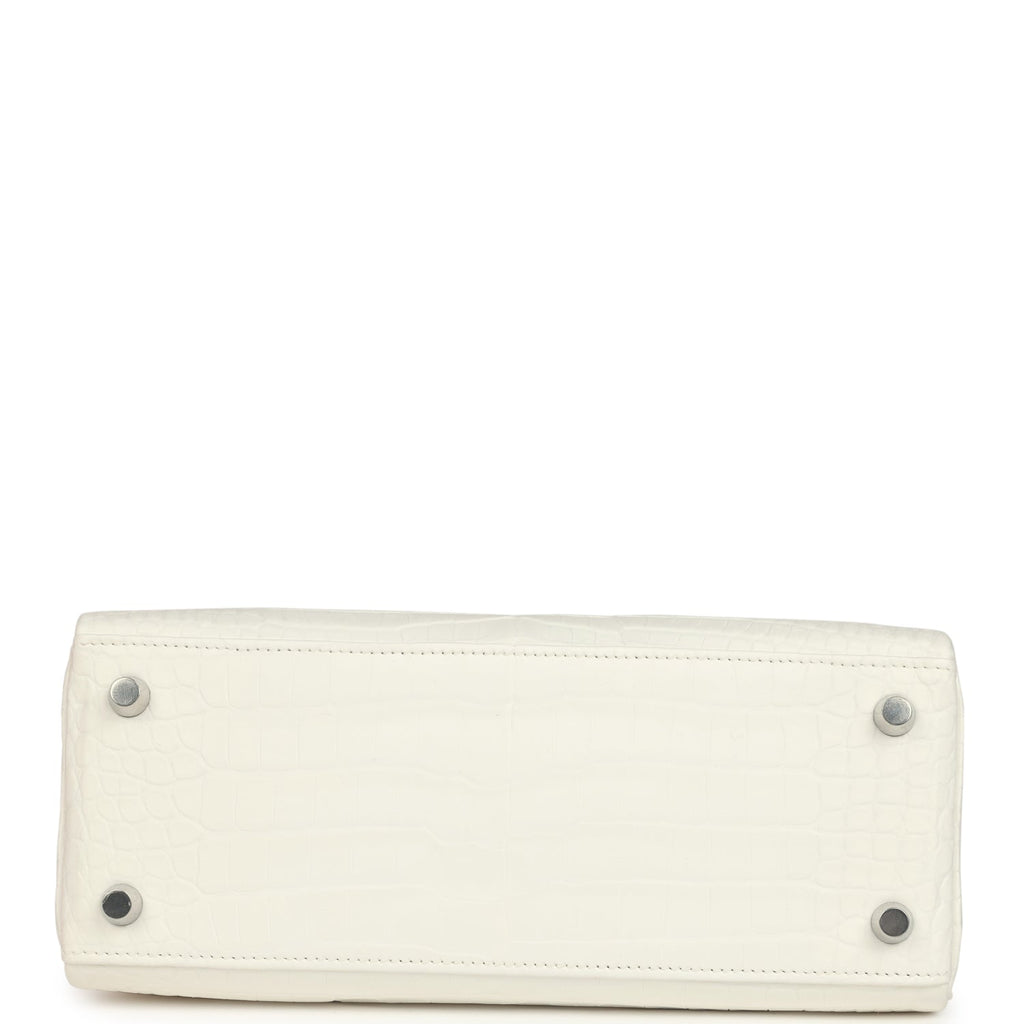 Hermes Kelly Retourne 25 Creme Chantilly Matte Crocodile Palladium