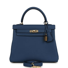 Hermes Kelly Retourne 25 Bleu Tie Togo Permabrass Hardware