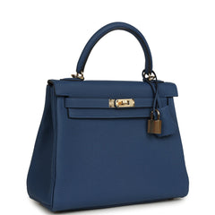 Hermes Kelly Retourne 25 Bleu Tie Togo Permabrass Hardware