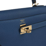 Hermes Kelly Retourne 25 Bleu Tie Togo Permabrass Hardware - Thumbnail View 7