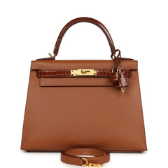 Hermes Kelly Sellier 28 Gold Madame and Miel Shiny Niloticus Crocodile Touch Gold Hardware