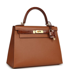 Hermes Kelly Sellier 28 Gold Madame and Miel Shiny Niloticus Crocodile Touch Gold Hardware