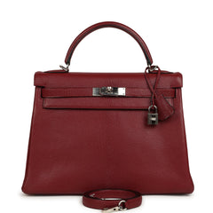 Vintage Hermes Kelly Retourne 32 Rouge H Chevre Mysore Palladium Hardware
