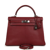 Vintage Hermes Kelly Retourne 32 Rouge H Chevre Mysore Palladium Hardware - Thumbnail View 1