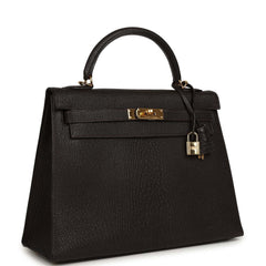 Vintage Hermes Kelly Sellier 32 Chocolat Chevre De Coromandel Gold Hardware