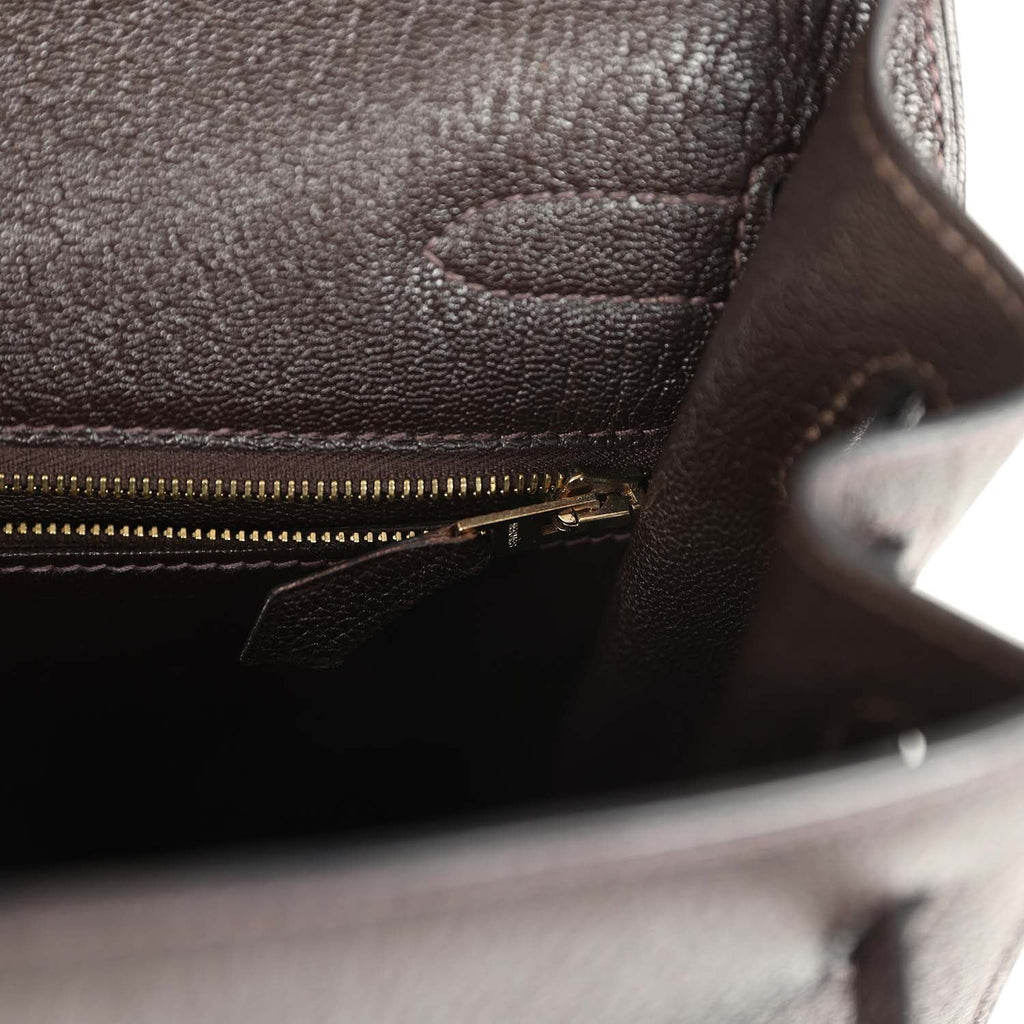 Vintage Hermes Kelly Sellier 32 Chocolat Chevre De Coromandel Gold Har