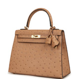 Pre-owned Hermes Kelly Sellier 25 Chai Ostrich Gold Hardware - Thumbnail View 5