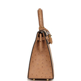 Pre-owned Hermes Kelly Sellier 25 Chai Ostrich Gold Hardware - Thumbnail View 3