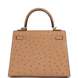 Pre-owned Hermes Kelly Sellier 25 Chai Ostrich Gold Hardware - Thumbnail View 4