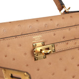 Pre-owned Hermes Kelly Sellier 25 Chai Ostrich Gold Hardware - Thumbnail View 7