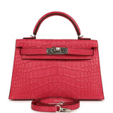 Hermes Kelly Sellier 20 Rose Extreme Matte Alligator Palladium Hardware