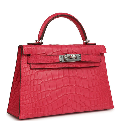 Hermes Kelly Sellier 20 Rose Extreme Matte Alligator Palladium Hardware