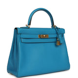 Pre-owned Hermes Kelly Retourne 32 Bleu Zanzibar Evercolor Gold Hardware