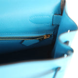 Pre-owned Hermes Kelly Retourne 32 Bleu Zanzibar Evercolor Gold Hardware